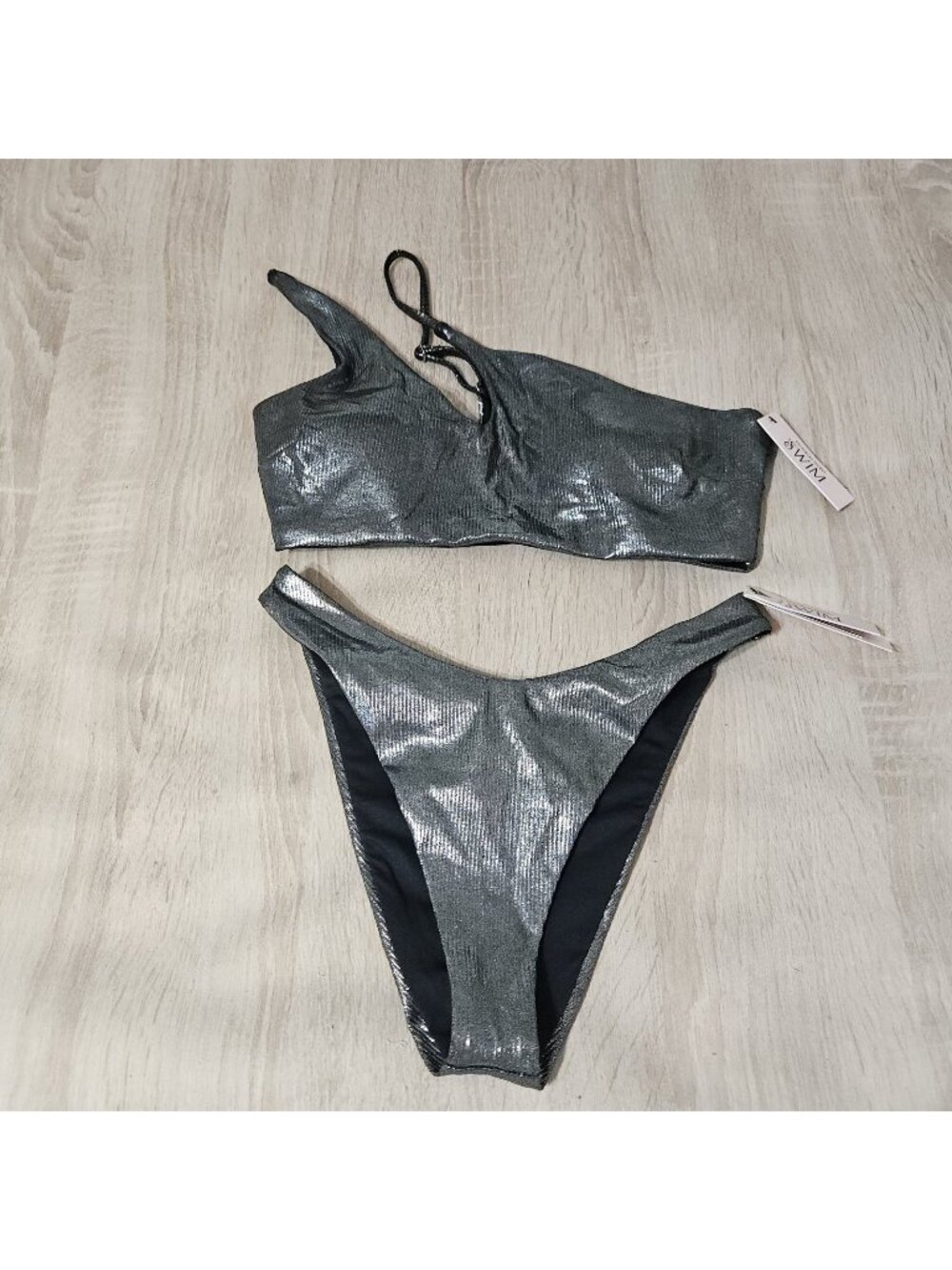 Victoria's Secret Metallic Silver Swimsuit Size S Bikini Top & Brazillian Bottom